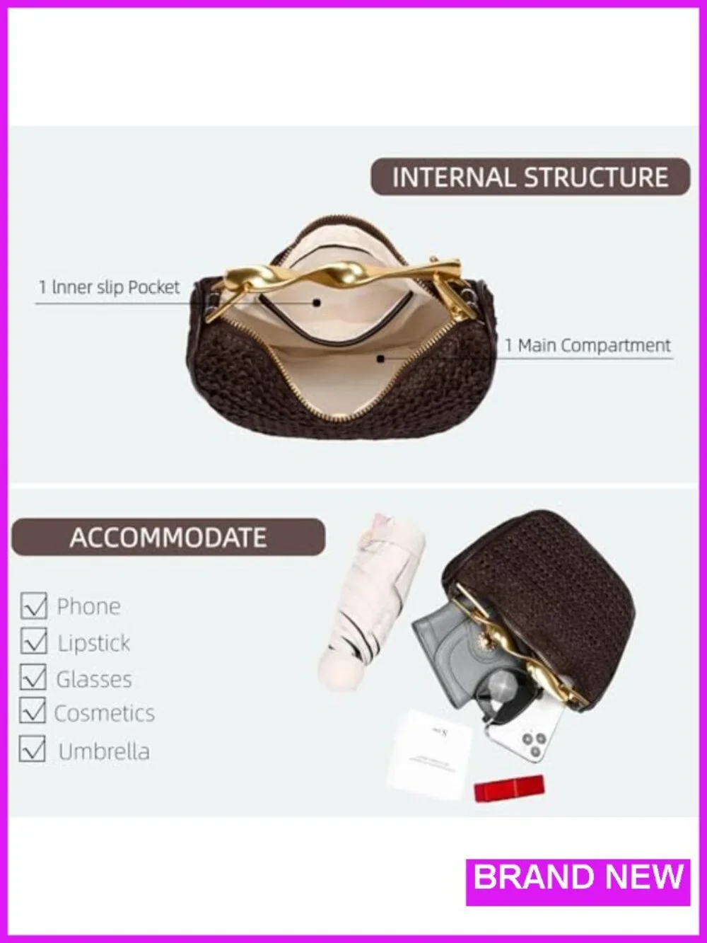 Handwoven Straw Clutch Mini Crossbody Bag Evening Wedding Purse